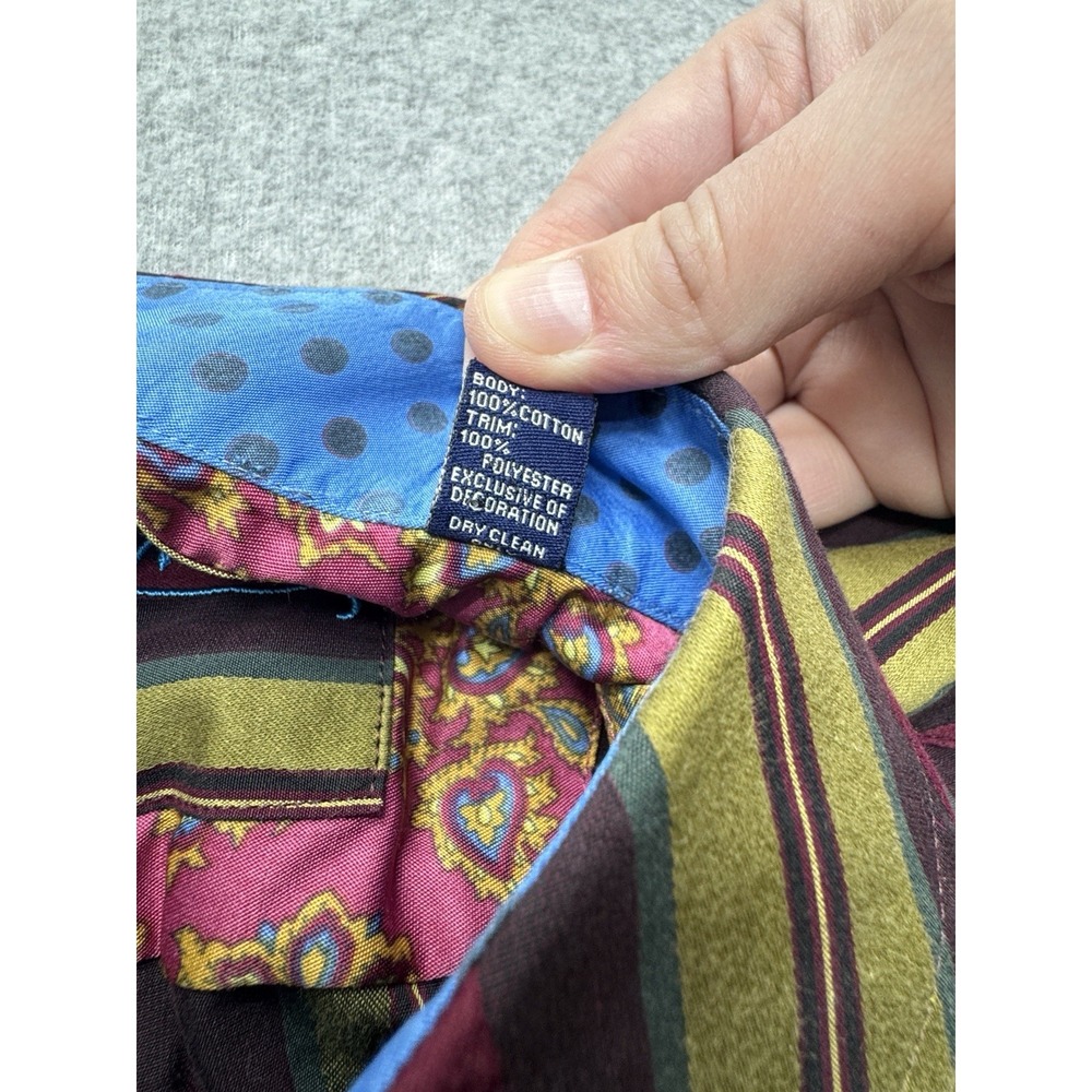 Robert Graham Shirt Mens Large Green Burgundy Striped Flip‎ Cuff Luxury Preppy - Picture 4 of 10